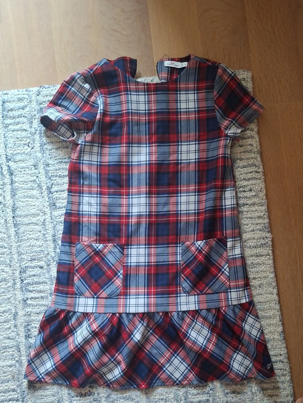 Vineyard Vines Red, Navy & White Plaid Short-Sleeve Dress